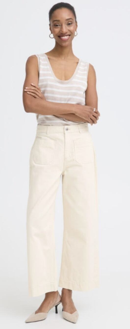 IIchi IHOLIA Wide Leg Pants Women's 28 100% Cotton Ankle Crop Trousers NWT Cream